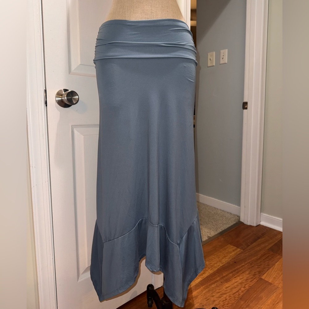 Doublju Women's y2k festival boho rave fairy stretch blue Maxi Skirt small